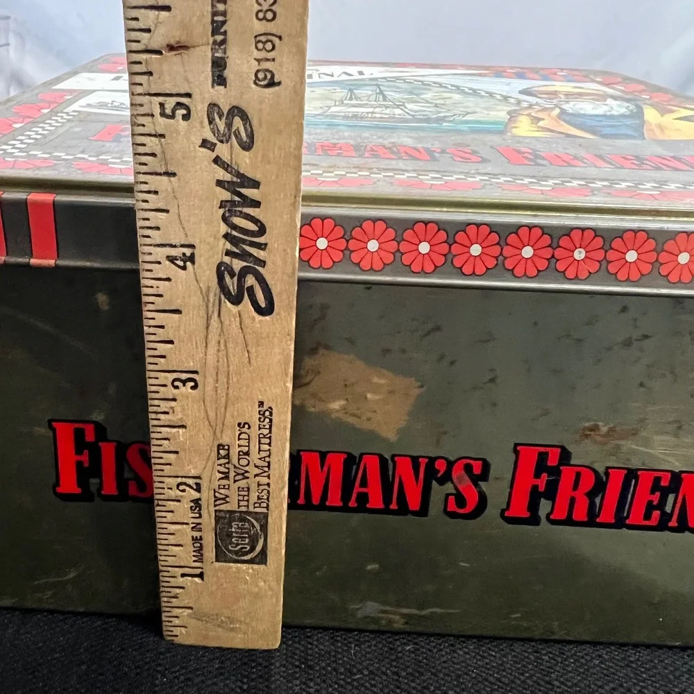 Vintage Lofthouse's Original Fisherman's Friend Nautical Metal Storage Tin 8.5